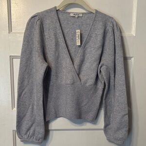 Madewell Heather Light Violet V-Neck Wrap Sweater